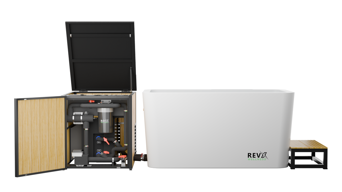 Open briefcase with compartments and a white surface with 'REV' branding.