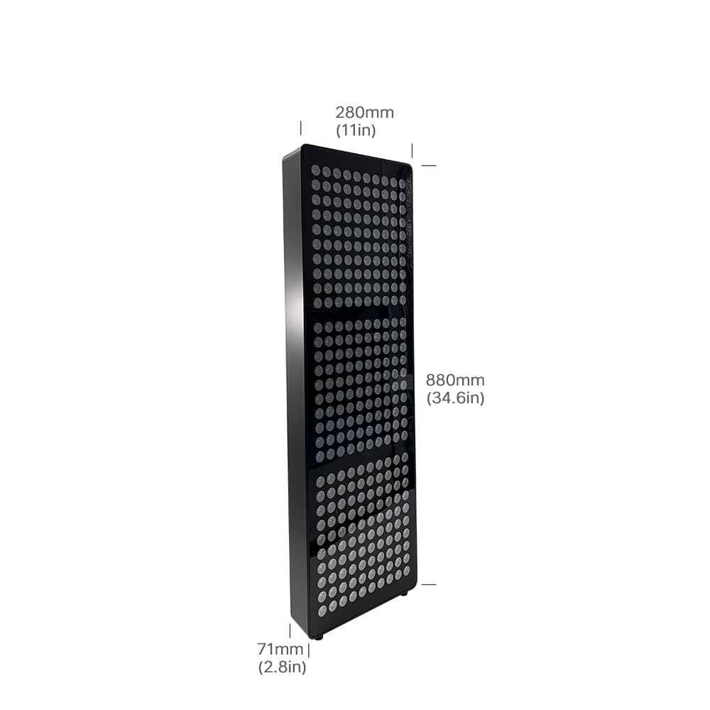 A tall black rectangular panel with a grid of circular cutouts, shown on a white background with dimension labels indicating 280mm width, 880mm height, and 71mm depth.