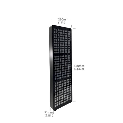 A tall black rectangular panel with a grid of circular cutouts, shown on a white background with dimension labels indicating 280mm width, 880mm height, and 71mm depth.