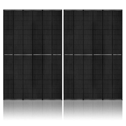 Two black solar panels on a white background