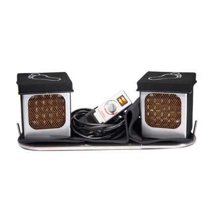 Pair of electronic foot massagers with control panel on a white background