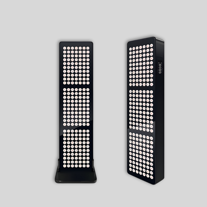Two black rectangular LED light panels with multiple rows of circular white lights, shown on a plain light gray background.