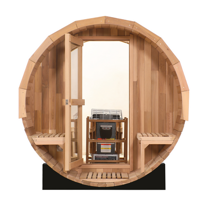 Wooden sauna with interior view on a white background
