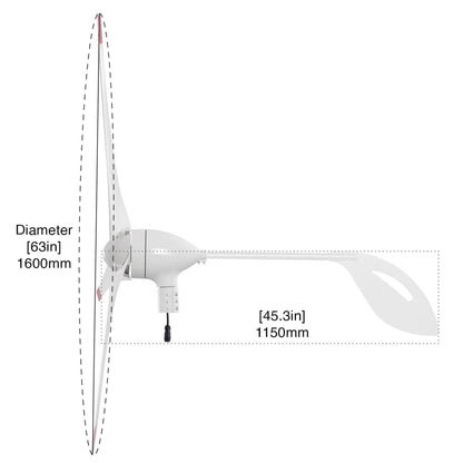 Measurement chart of a ceiling fan with labeled dimensions on a white background