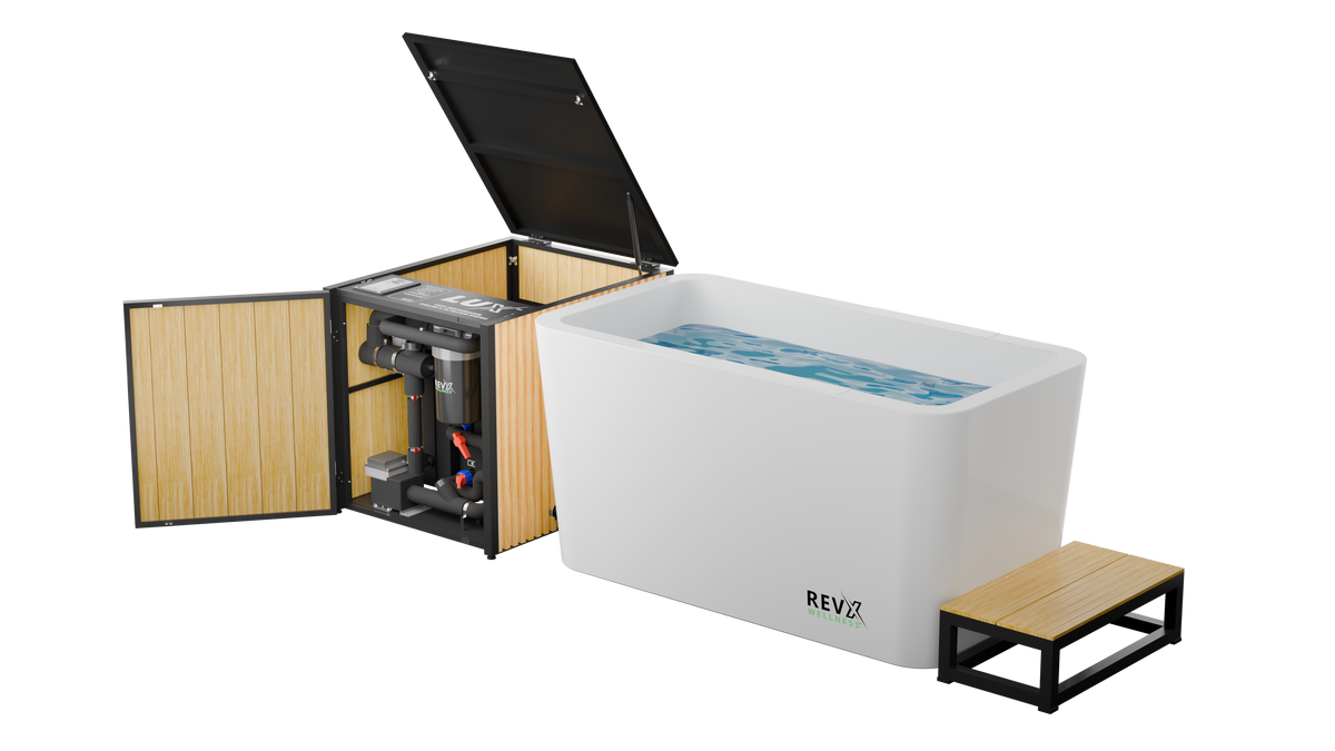 Portable coffee station with wooden interior and REVO branding on a white background